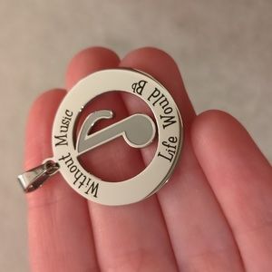 Round Silver Music Note Pendant Necklace with Chain